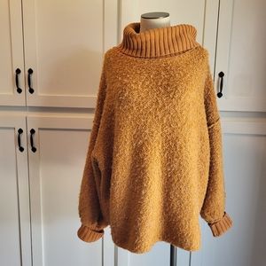 Free people oversized yellow orange high neck balloon sleeve sweater size XS